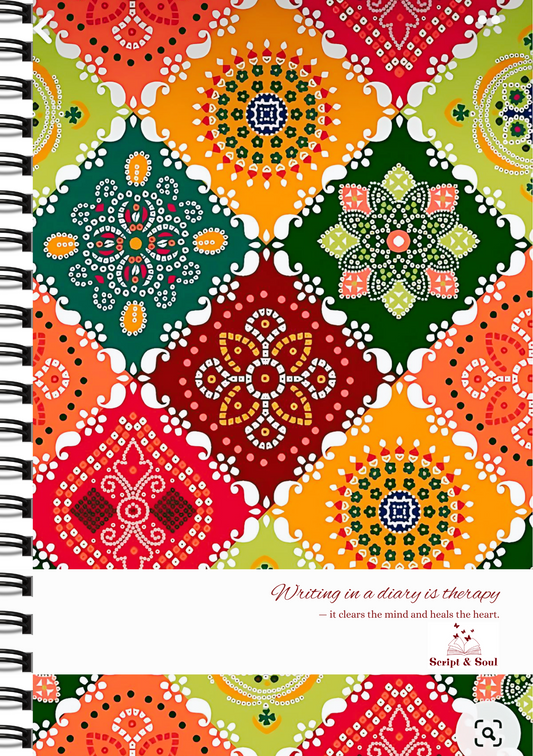 Rangoli Reflection Diary – Color Your Thoughts - Wiro Hard bound A5, Notebooks, For Writing Personal, Students And Office School, Home Use Eco-Friendly