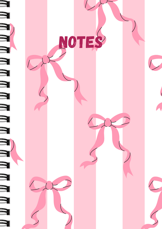 Candy Stripes & Bows – Pink Notes Journal - Wiro Hard bound A5, Notebooks, For Writing Personal, Students And Office School, Home Use Eco-Friendly
