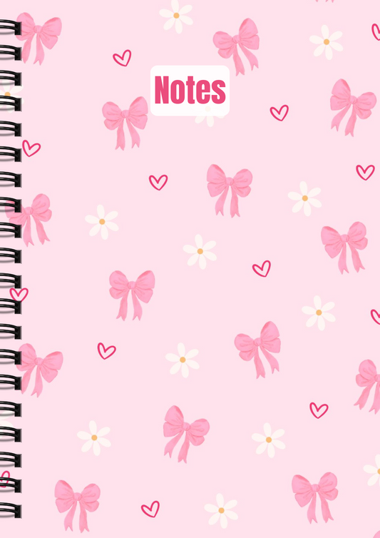Bow & Blossom – Pink Notes Journal - Wiro Hard bound A5, Notebooks, For Writing Personal, Students And Office School, Home Use Eco-Friendly
