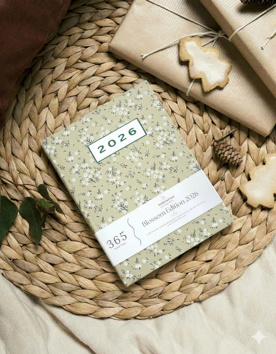 2026 Floral Hardcover Diary – "Blossom Edition" | 365 Pages Daily Planner & Journal | Aesthetic Sage Green Botanical Design for Work, Study & Mindfulness | Premium New Year Gift